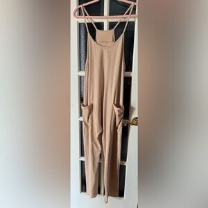 Neutral Beige Sleeveless Pocket Jumpsuit